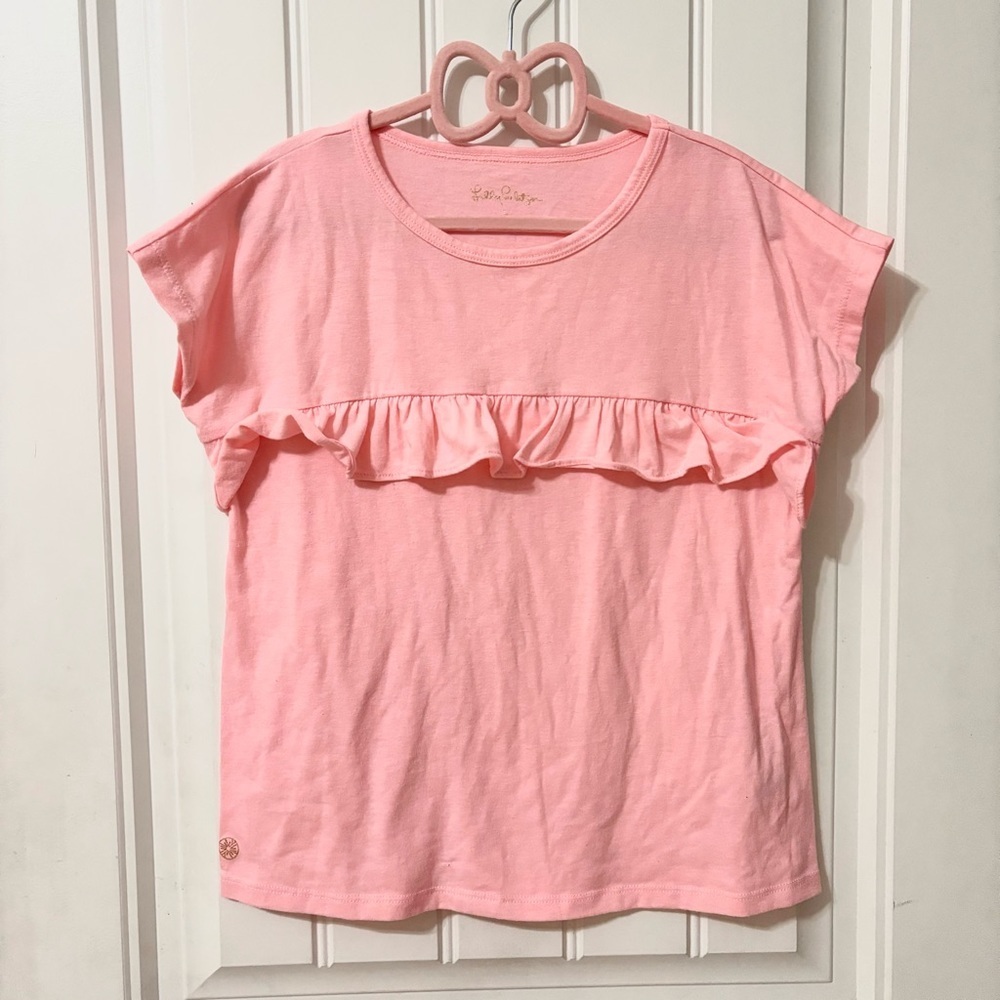 Lilly Pulitzer | girls coral pink short sleeve ruffle tee